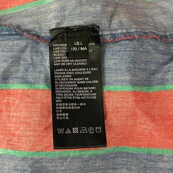 Urban Outfitters Men's Large Shirt Red Blue Striped Button Up Long Sleeve BE6 - Picture 4 of 6